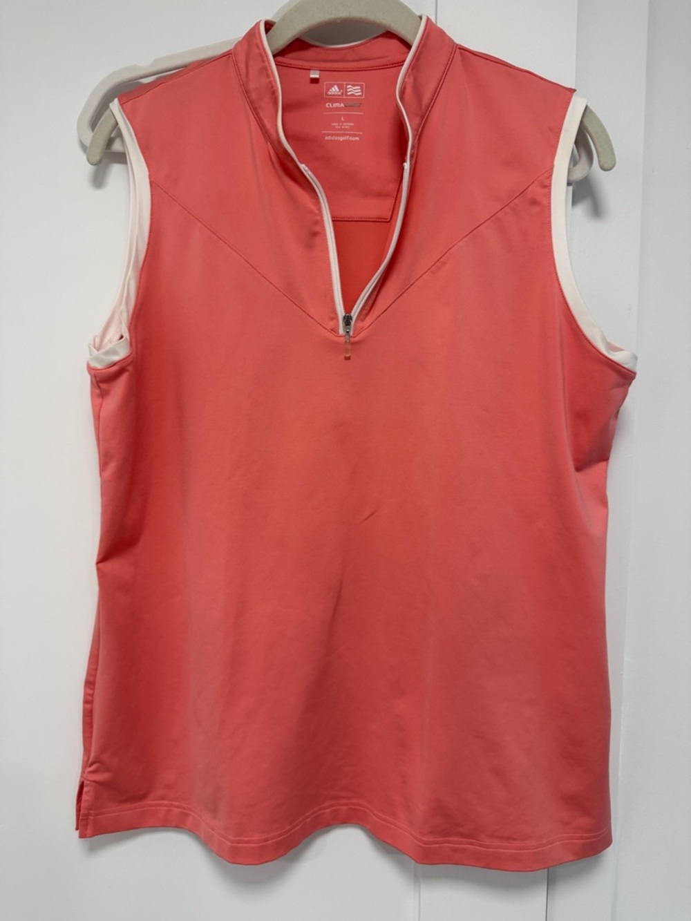 adidas Coral Sleeveless Zip Golf Top with White Trim